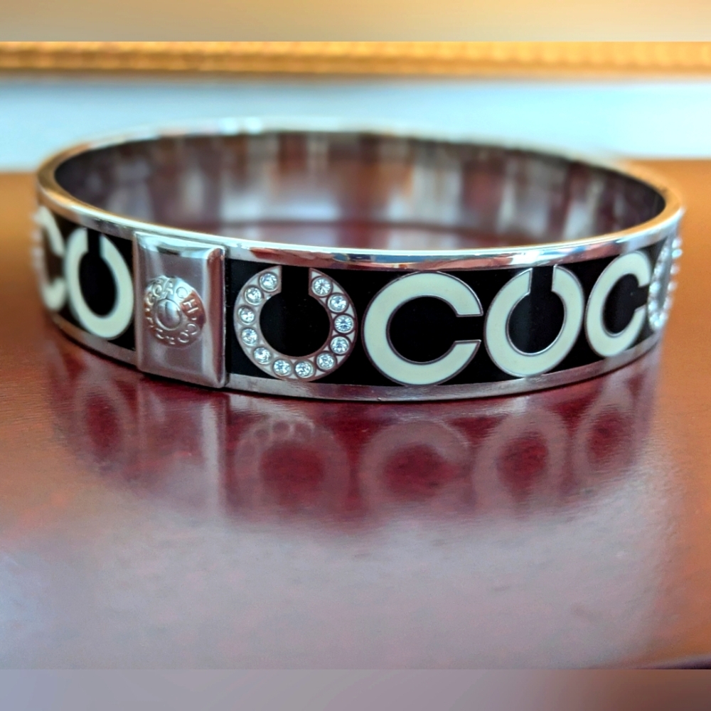 Coach Enamel and Crystal Signature C Logo Bangle Bracelet